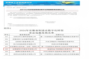 入選2024年安徽省 制造業(yè)數(shù)字化轉(zhuǎn)型服務商名單